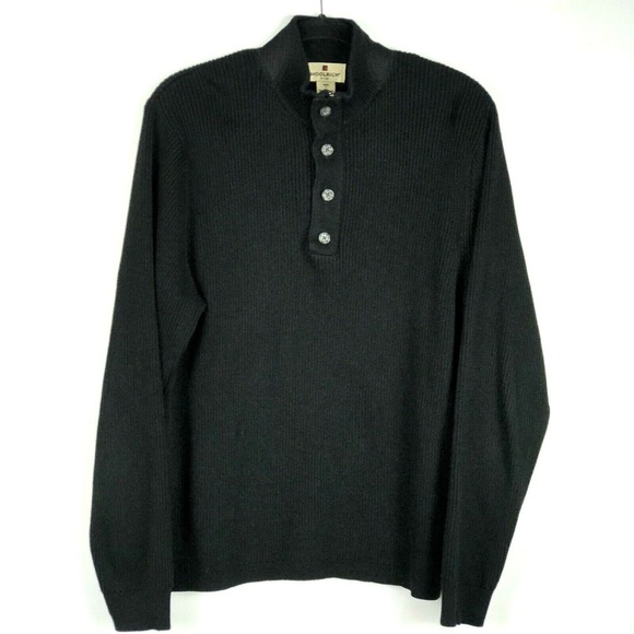 Woolrich | Sweaters | Woolrich Half Zip Black Sweater Ribbed Cotton ...
